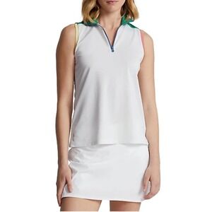 RLX Ralph Lauren White Sleeveless Top with Multicolor Trim